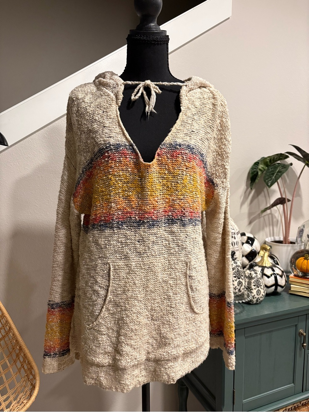 Rip Curl Cream Hoodie Sweater with Sunset Stripes